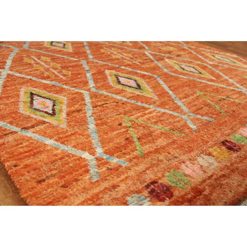 Orange Geometric Moroccan Oriental Area Rug Handmade Wool Carpet - 6'6" x 9'8" - 6'6" x 9'8" - Orange