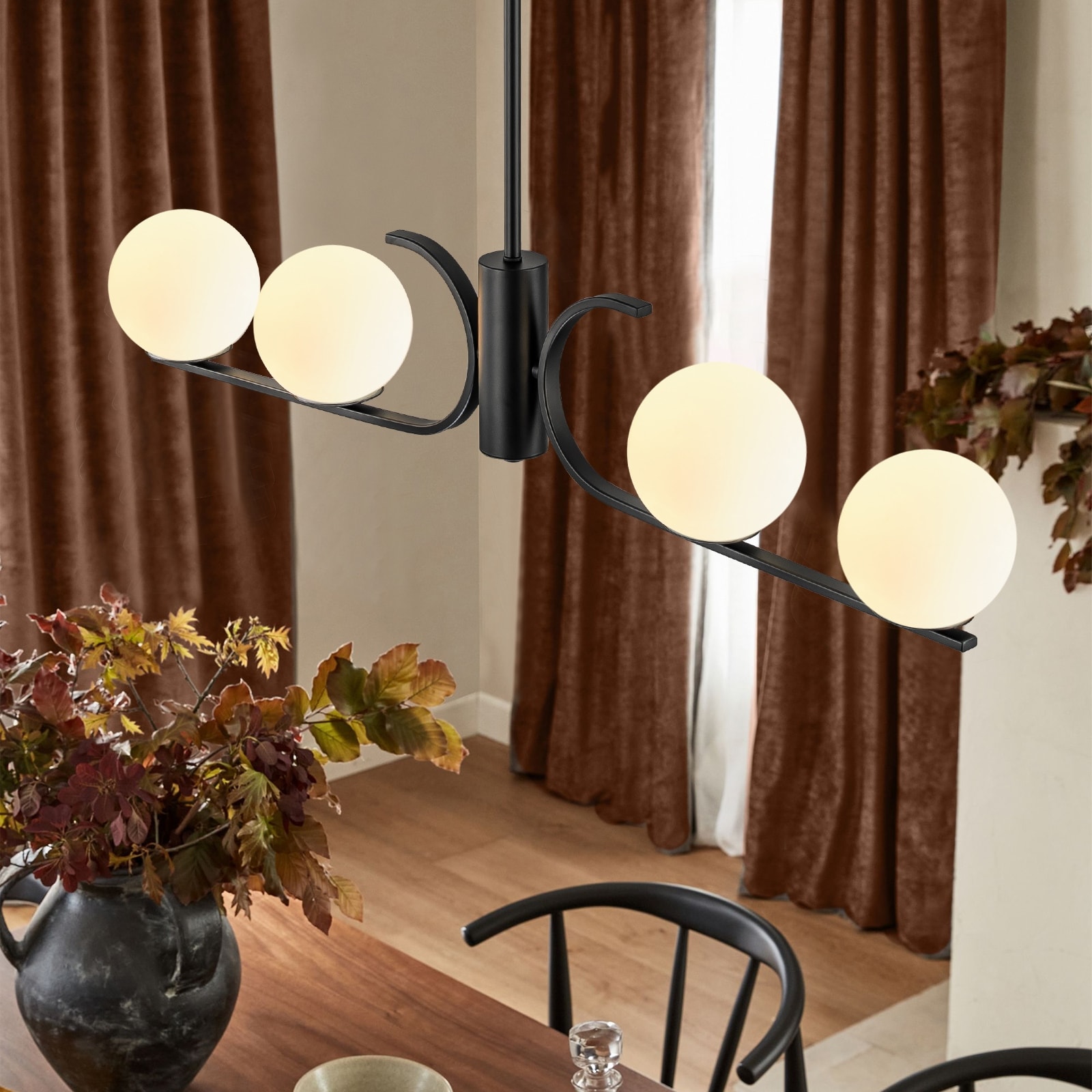 Starsky 4-Light Modern Linear Chandelier with Globe Glass for Kitchen Island