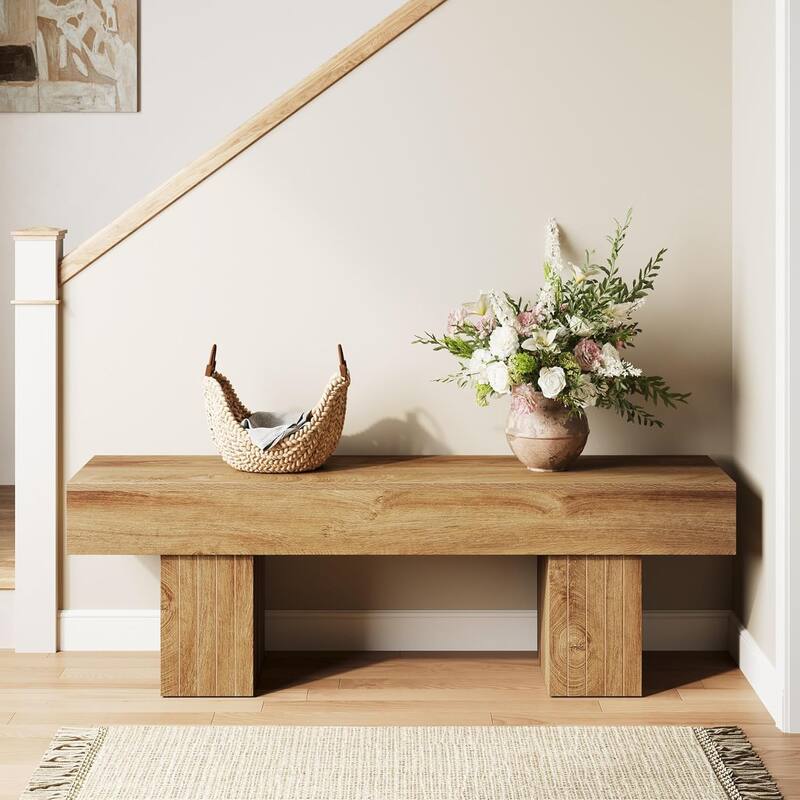55 Inch Farmhouse Wood Entryway Dining Bench End of Bed Bench Hallway - 17.7" H × 55.11" W × 13.77" D