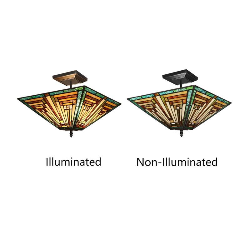 Tiffany-Style 2-Light Mission Semi-Flush Ceiling Fixture 14" Shade