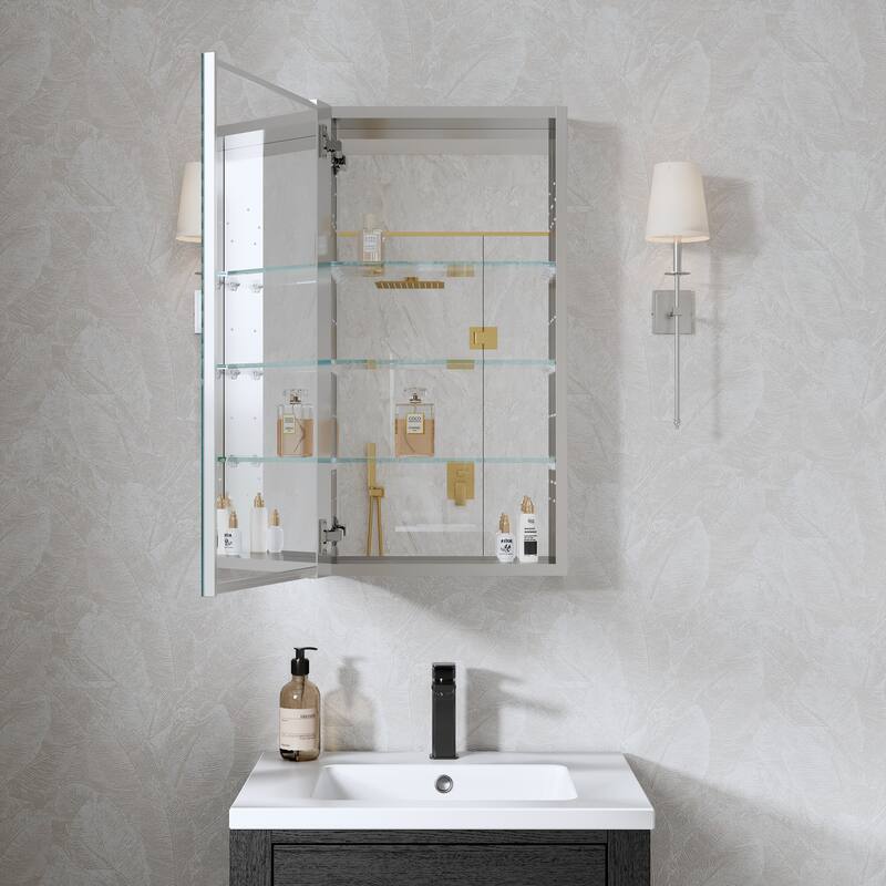 Recessed or Surface Wall Mount Bathroom Medicine Cabinet With Adjustable Glass Shelves
