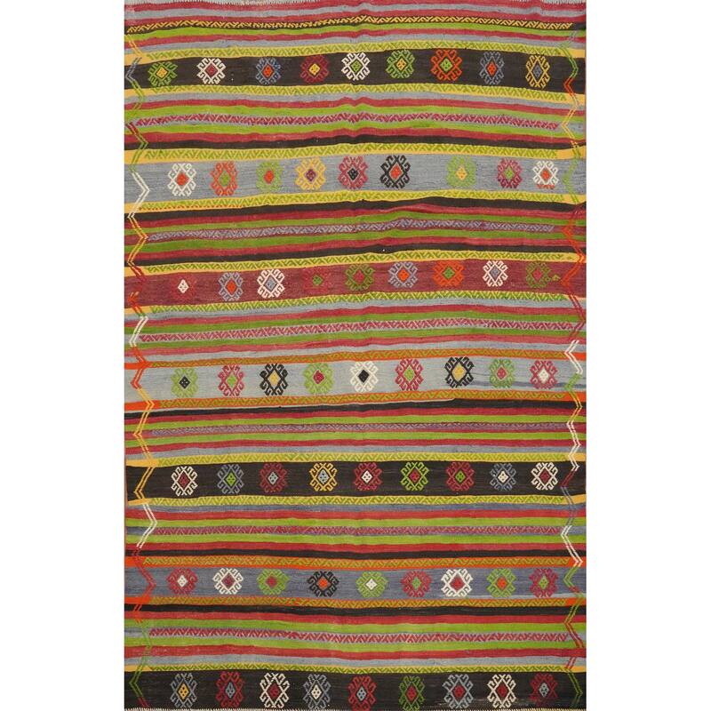Hand Woven Oriental 100% Wool Carpet Southwestern Tribal Multi-Colored Kilim Area Rug - 7' 2'' X 5' 6''