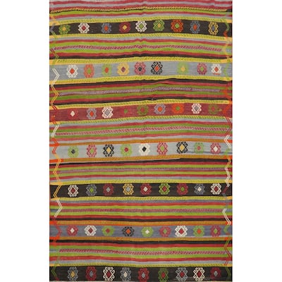Hand Woven Oriental 100% Wool Carpet Southwestern Tribal Multi-Colored Kilim Area Rug - 7' 2'' X 5' 6''