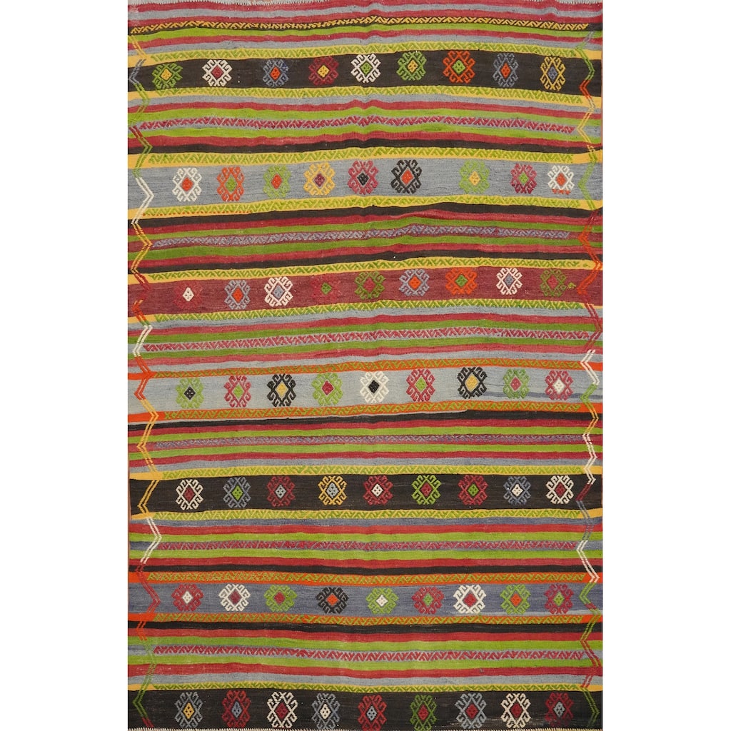 Hand Woven Oriental 100% Wool Carpet Southwestern Tribal Multi-Colored Kilim Area Rug - 7' 2'' X 5' 6''
