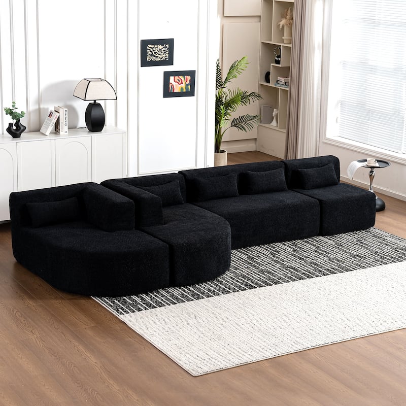 Free-combined Upholstered Sofa Couch with Two Curved Chaise Lounge and Removable Cover