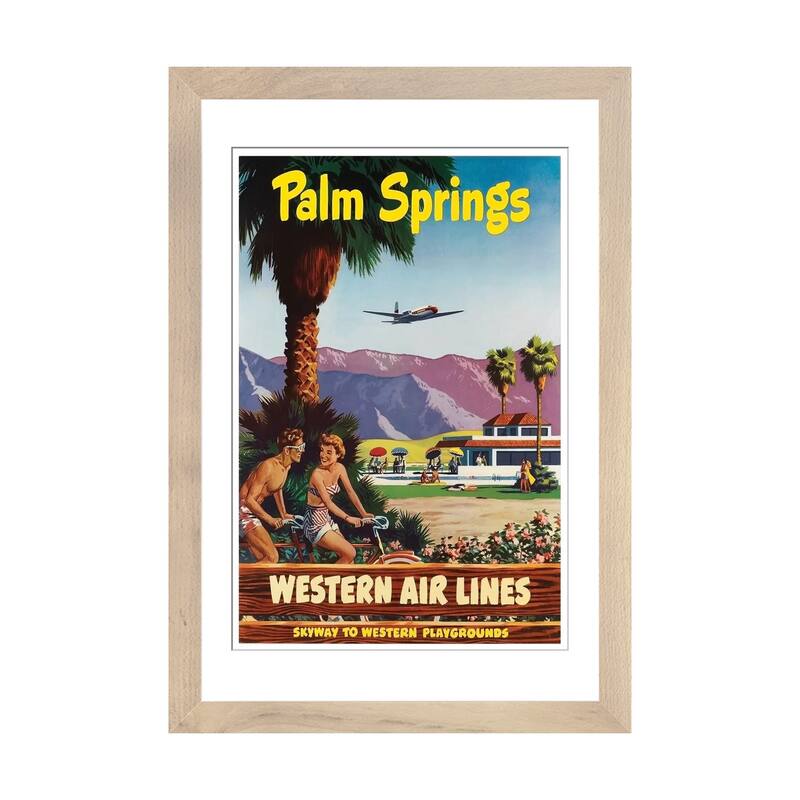iCanvas "Palm Springs - Western Airlines, Skyway To Western Playgrounds" by Unknown Artist - Natural - 24x16x1