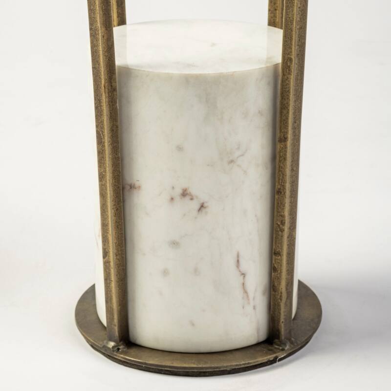Jacinta II Glass Top with Gold Metal and White Marble Pedestal Round Side Table