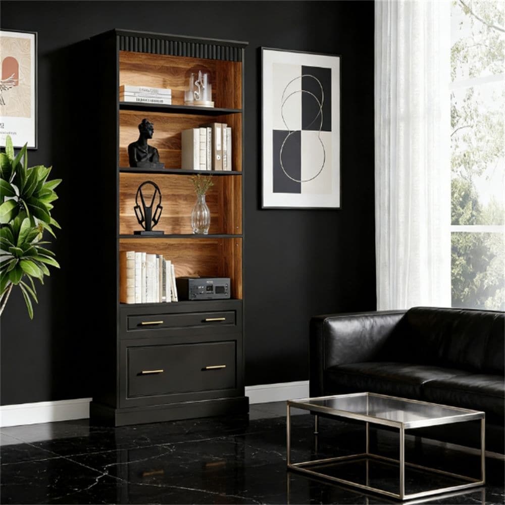 4-Tier Bookshelf with storage space, vertical display rack, and lined cabinet, suitable for living rooms, storage cabinets