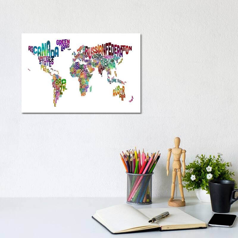 iCanvas "World (Countries) Typographic Map II" by Michael Tompsett Canvas Print - 8x12x0.75