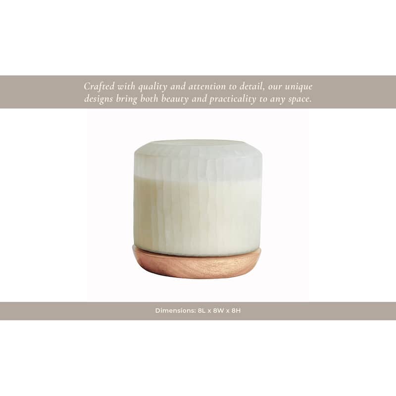 Glass and Wax Starry Sky Decorative Candle Wood Base - 8" White - 8" x 8" x 8"