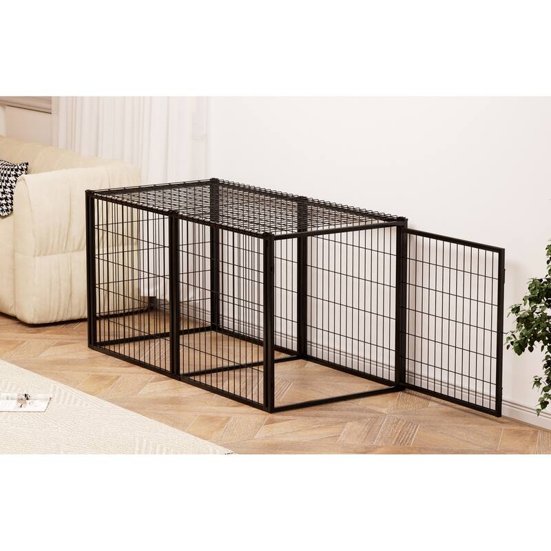 63" Iron Dog Crate with Top Cover, Dog Kennel for Small Medium Dogs