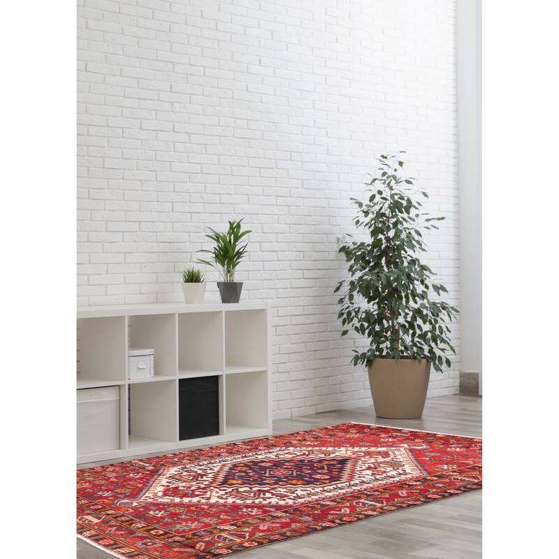 ECARPETGALLERY Hand-knotted Anadol Cream, Red Wool Rug - 4'2 x 6'9