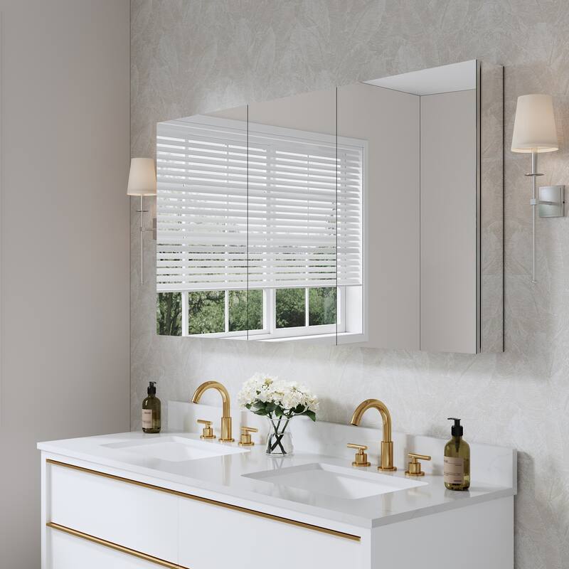 52''/56''W X 30''H Recessed Or Surface Wall Mount Bathroom Medicine Cabinet With Adjustable Glass Shelves