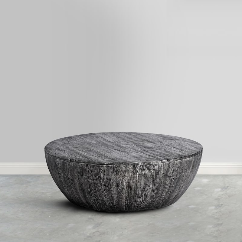 Arthur 35.5 Inch Round Mango Wood Coffee Table Subtle Grains - Sandblasted Black