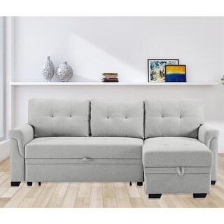 Linen Reversible Sleeper Sectional Sofa with Storage Chaise - Bed Bath ...