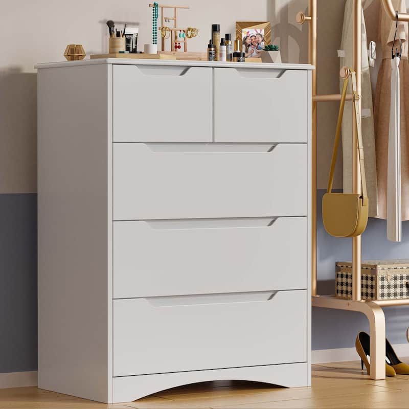 3/4/5/6 Drawer Dresser, Chest of Drawers with Large Storage, Tall Dresser and Organizer Wooden Cabinet - White - 5-drawer