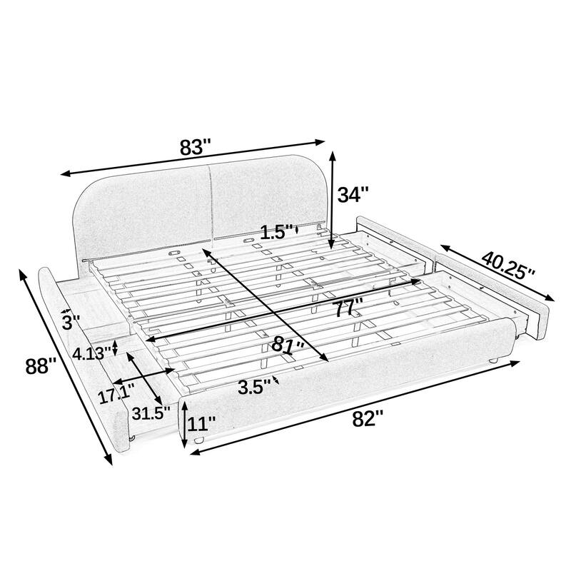 Stylish Curve-shaped Upholstered Platform Bed Frame Modern Minimalist Low Profile Bed with Curved Headboard Optional Storage Bed