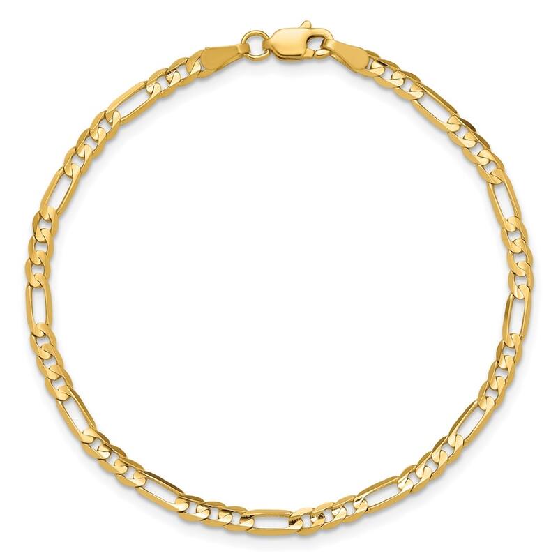 Curata 14k Yellow Gold Unisex 3mm Concave Open Figaro Chain Bracelet - 7" or 8"