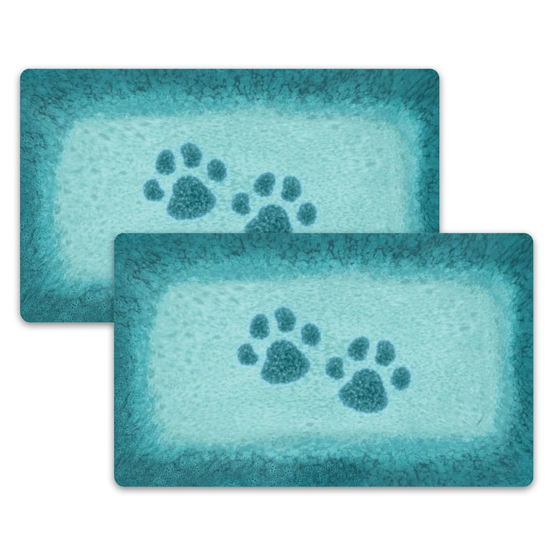 Abode Homewares Paw Print Reactive Melamine Pet Feeding Placemat - 19" x 11.5" - Teal - Set of 2 - Teal