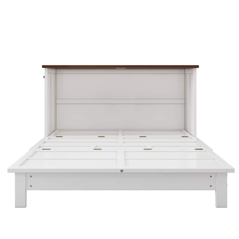 Modern Platform Murphy Bed, Full/Queen Size Mobile Murphy Cube Cabinet Bed w/ Drawer and Charging Station, Wood Murphy Bed Chest