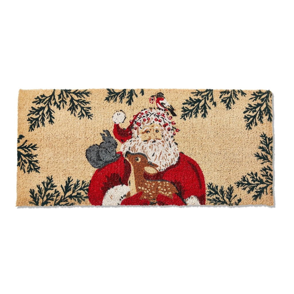 1'6"x2'6"Woodland Santa Friends Rectangle Indoor and Outdoor Estate Coir Door Welcome Mat Multicolored on Beige Background