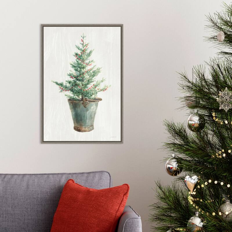 White and Bright Christmas Tree I by Danhui Nai Framed Canvas Wall Art