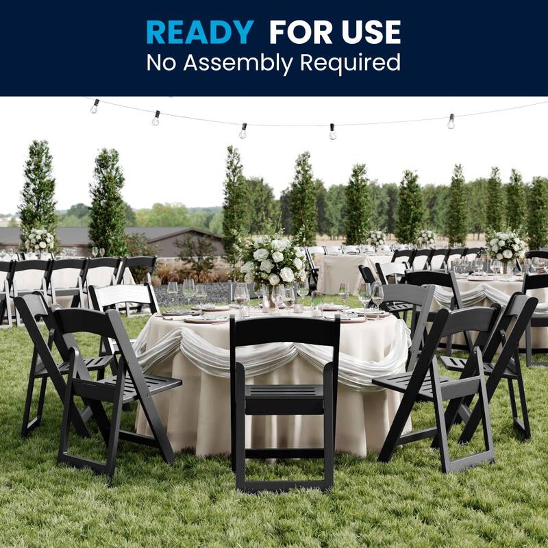 2 Pack 1000 lb. Capacity White Resin Folding Chair with Slatted Seat - 18"D x 17.5"W x 30.75"H