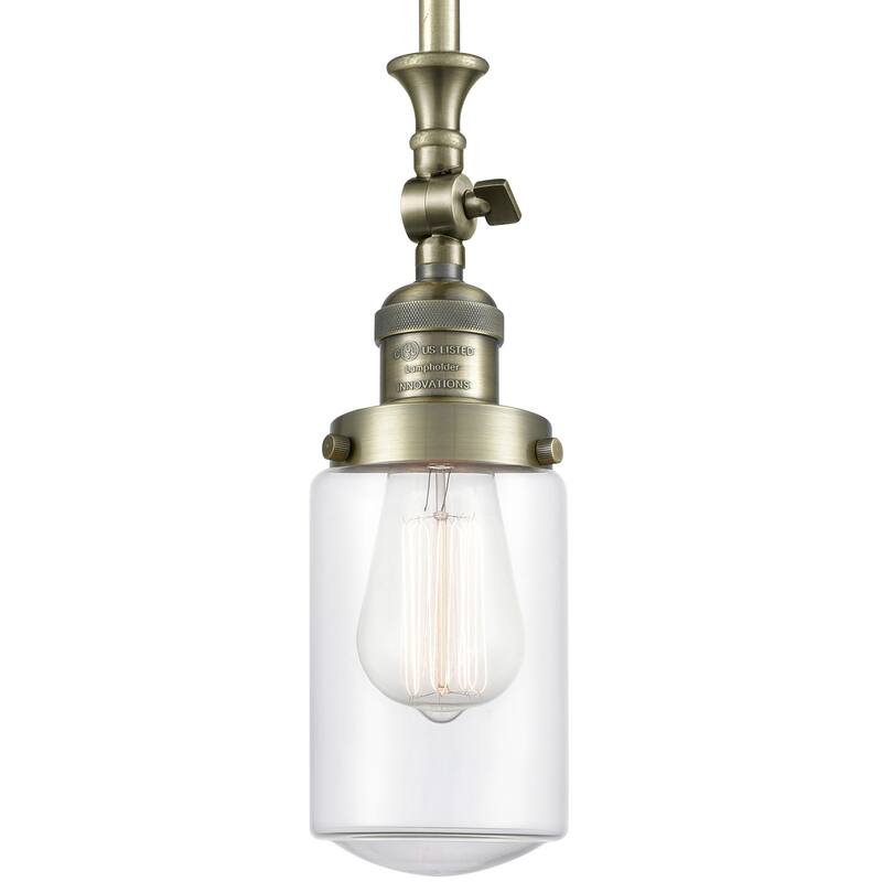 Innovations Lighting Dover 5" Wide Mini Rod Hung Adjustable Pendant - Antique Brass / Clear