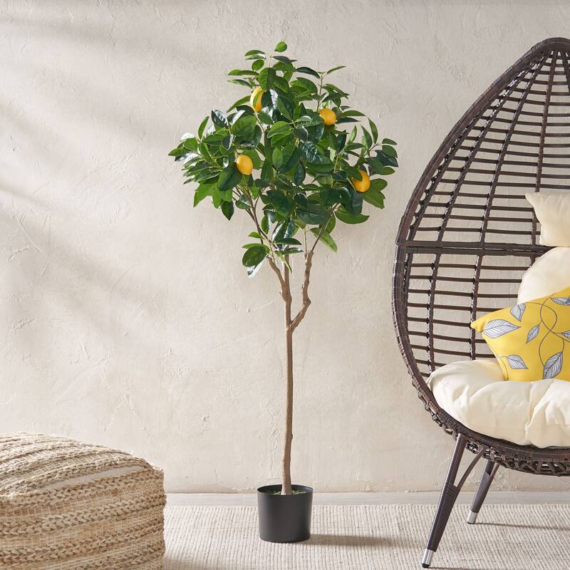 150cm Artificial Lemon Tree with Fruiting Branches for Indoor Outdoor Decor - Green - Green
