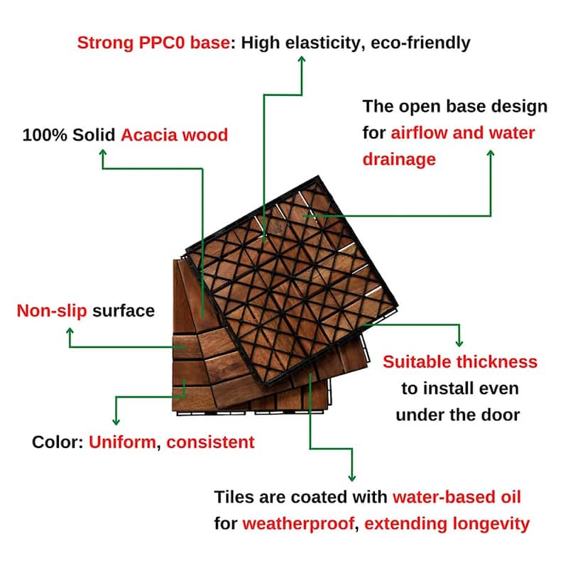 1 ft. x 1 ft. Square Acacia Wood Quick Interlocking Patio Deck Tiles
