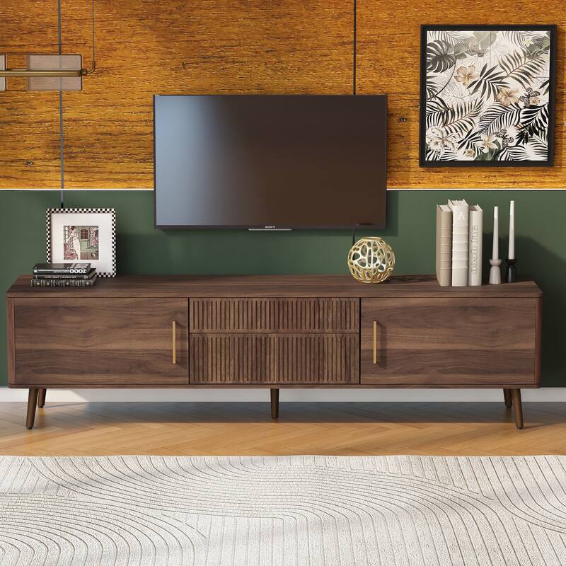 Mid Century TV Stand Media Console, for TVs up to 80" with 2 Drawers & 2 Storage Cabinets, for Living Room, Bedroom