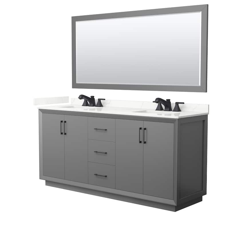 Wyndham Collection WCF414172D-QTZ-US3M70 Strada 72" Free Standing - Dark Gray / Giotto Quartz Top / Matte Black