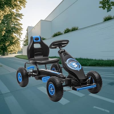 Pedal Go-Kart for Kids with Adjustable Ergonomic Seat, Shock Absorbing Suspension, and Safety Hand Brake, for Ages 5-12
