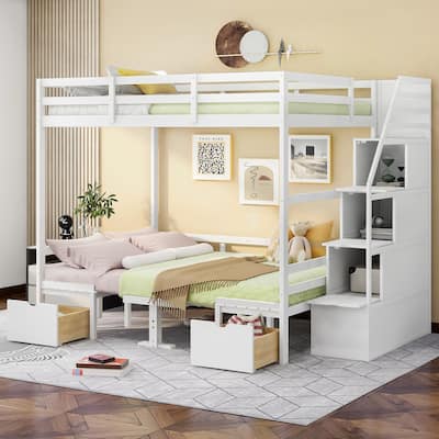Full over Full Size Bunk Bed with staircase,the Down Bed can be ...