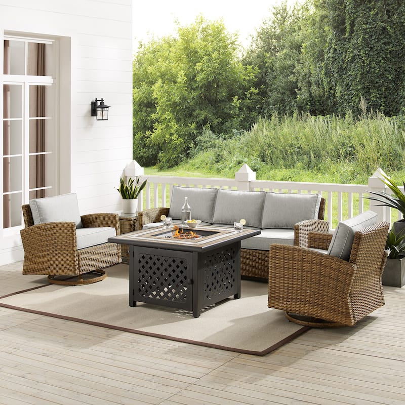 Crosley Bradenton 5Pc Swivel Rocker And Sofa Set W/Fire Table