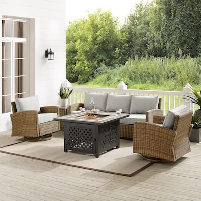 Crosley Bradenton 5Pc Swivel Rocker And Sofa Set W/Fire Table