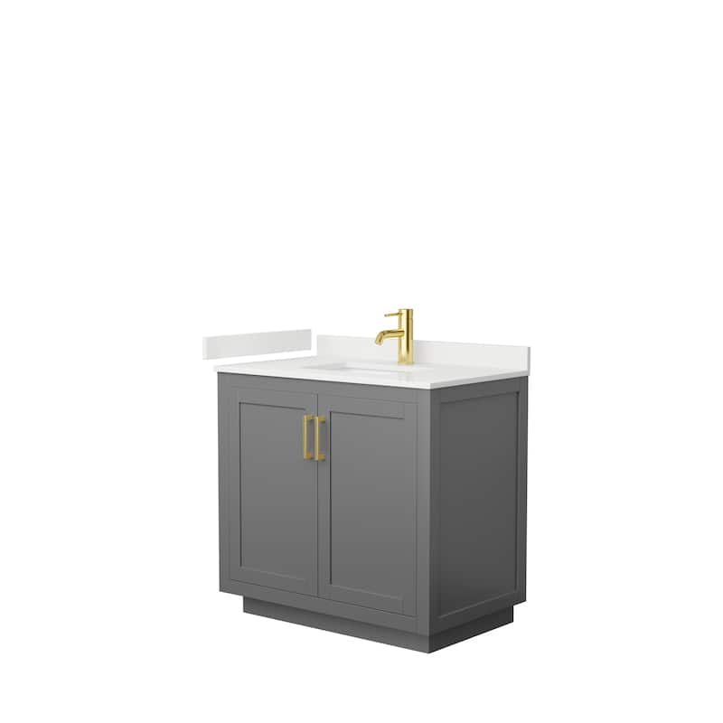 Miranda 36-inch Single Vanity, Quartz Top - Dark Gray, Gold Trim, White Quartz Top
