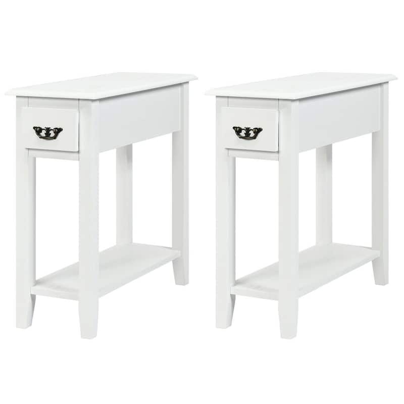 22" Set of 2 Vintage Style Woode Side End Table with Drawer and Open Shelf for Bedroom or Living