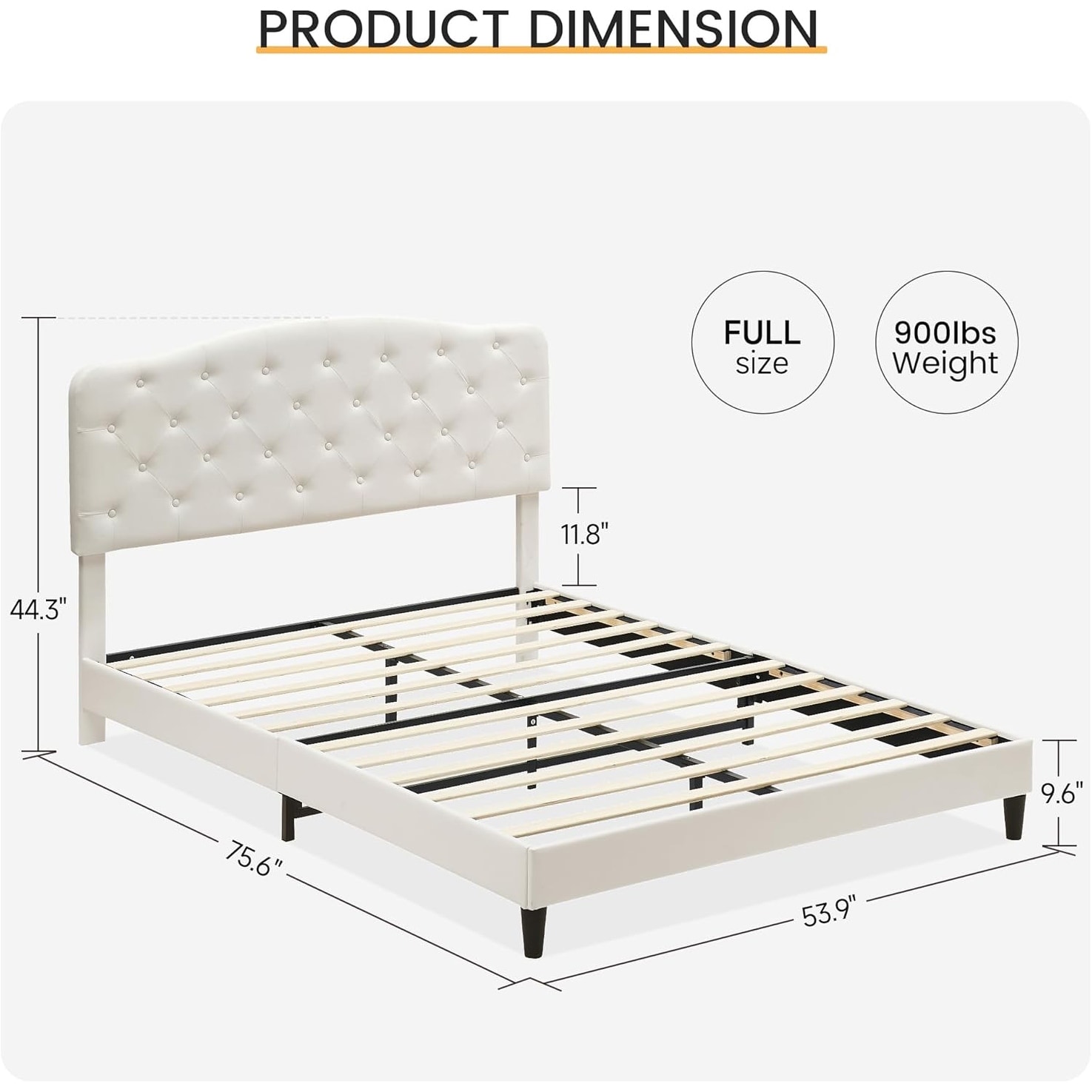 Queen Bed Frame White with Headboard Adjustable, Leather Upholstered  Platform Bed Frame Queen Size, image size:1475x1475