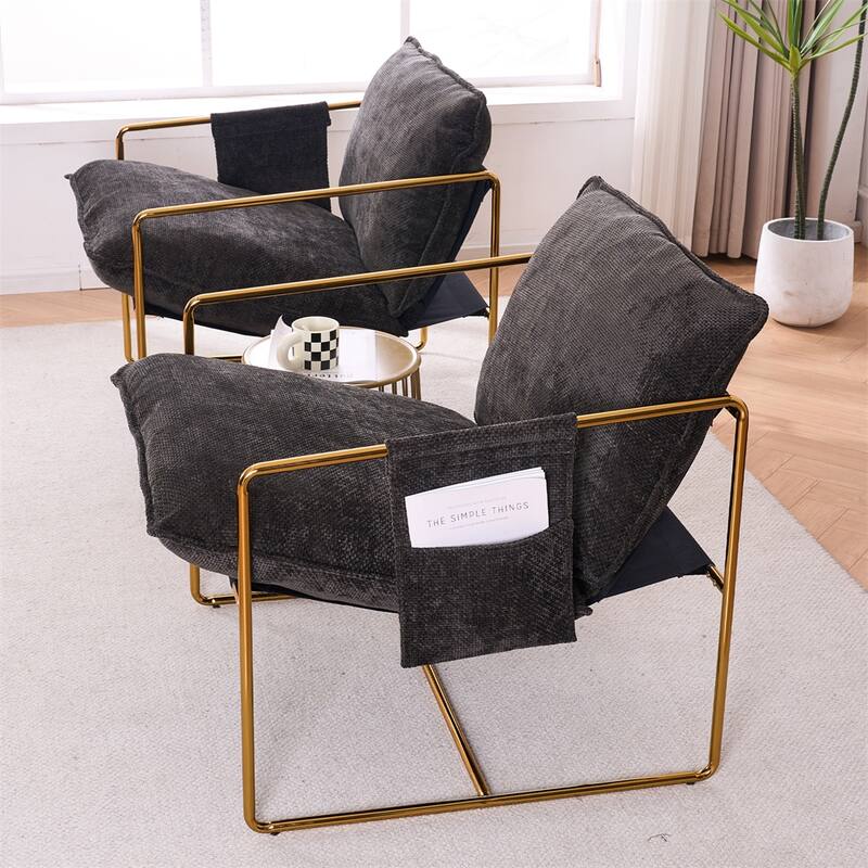 2 Sets 1 Case,Upholstered Hanging Armchair w/ Arm Pockets Metal frame