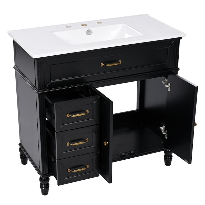 36" Bathroom Vanity with Sink,Drawers, Solid Frame and MDF Board