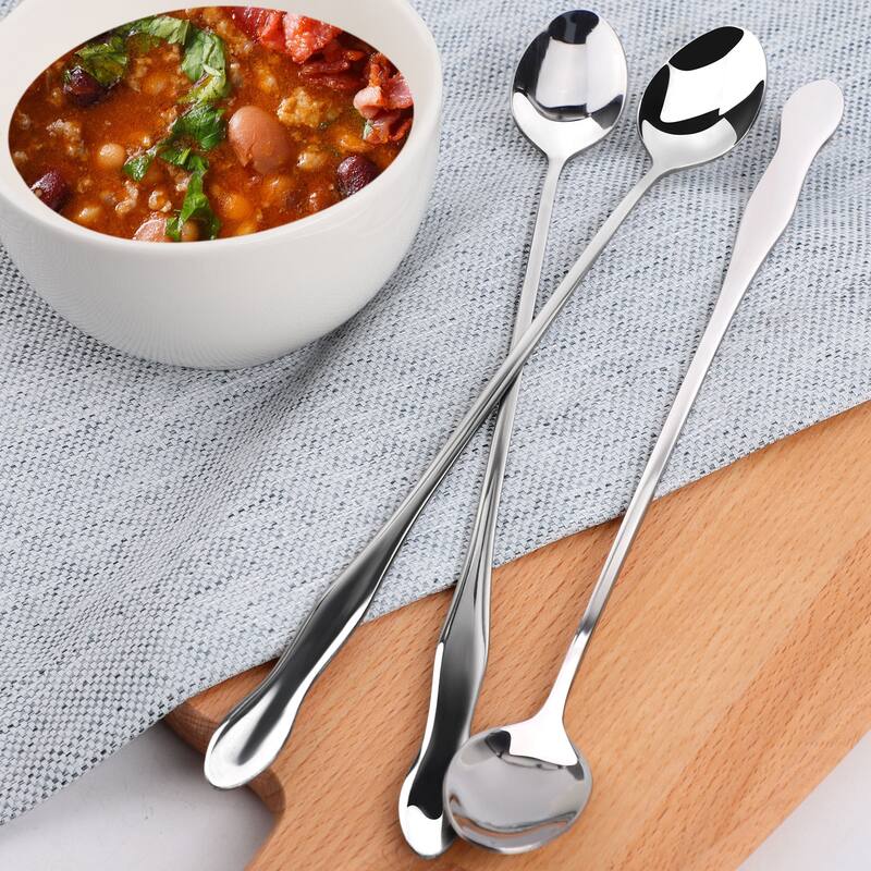 Stainless Steel Spoons 4 Pcs Soup Spoon Oil Salt Sugar Dining Spoons 10" Length - Silver Tone
