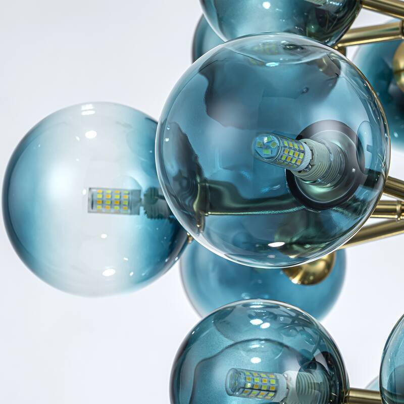19-Light Modern Glam Tiered Cluster Gradient Glass Globe Bubble Chandelier for Dining Room - 21.3 in. W x 18 in. H
