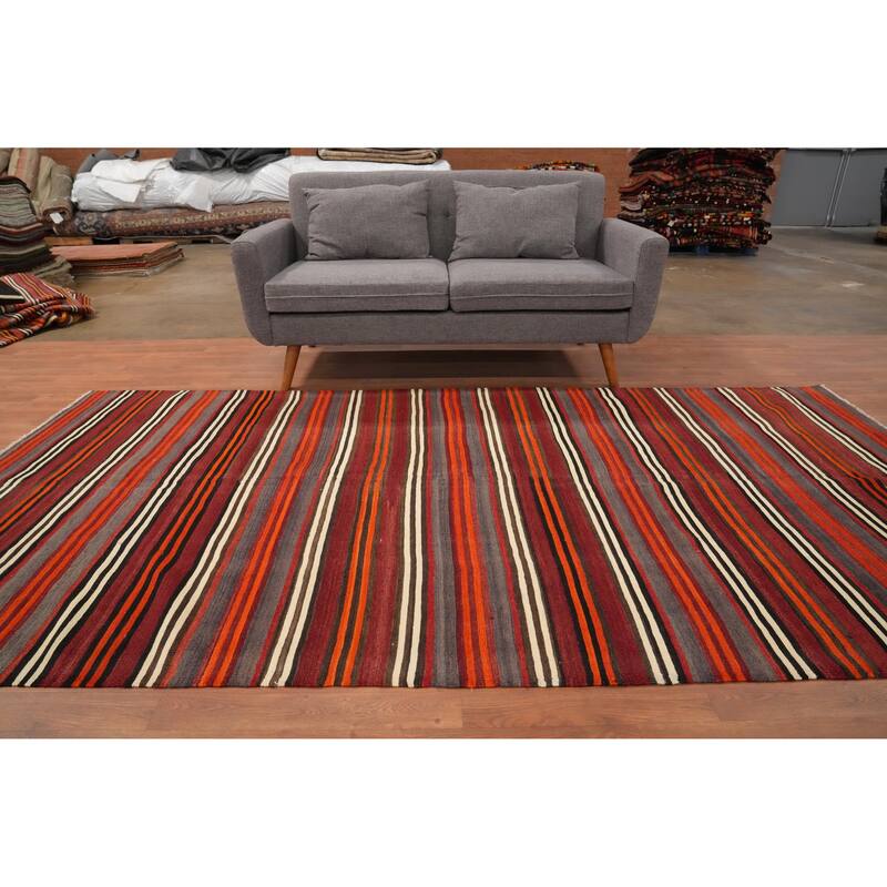 Hand Woven Oriental 100% Wool Carpet Southwestern Geometric Multi-Colored Kilim Area Rug - 10' 2'' X 5' 2''