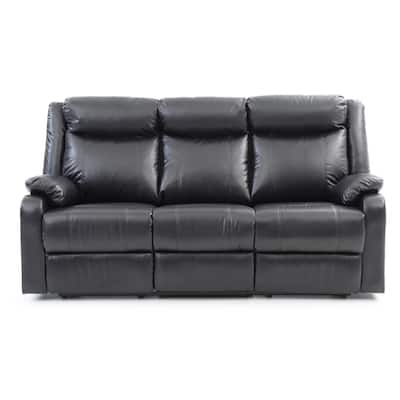 Faux leather 3-Seater Reclining Sofa with Pillow Top Arms - 76" - Black