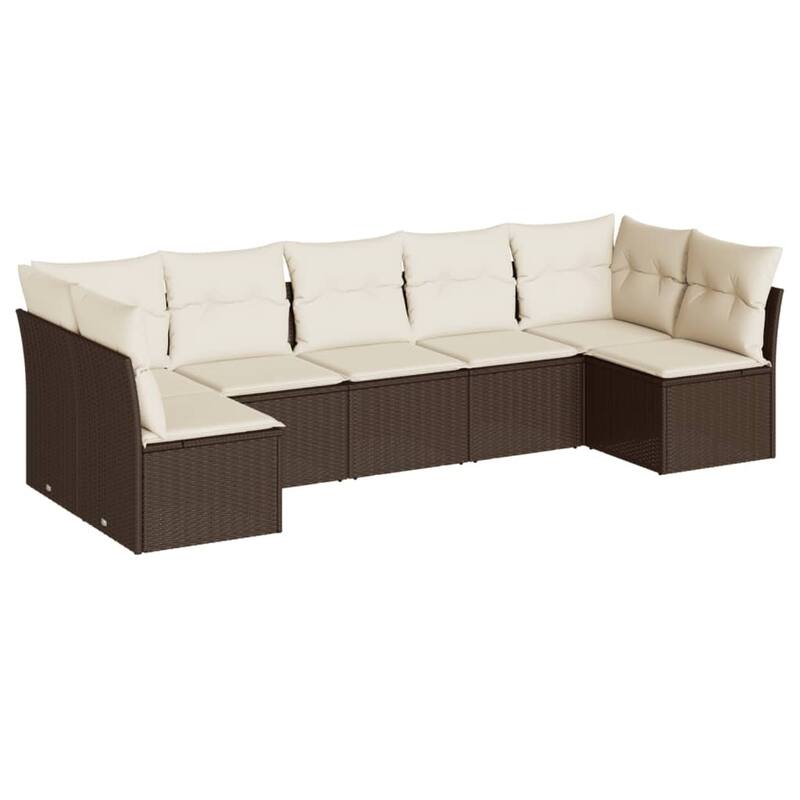 vidaXL Garden Sofa Set Brown and Cream PE Rattan 7 Piece Adjustable Feet - 24.4 x 24.4 x 27.2