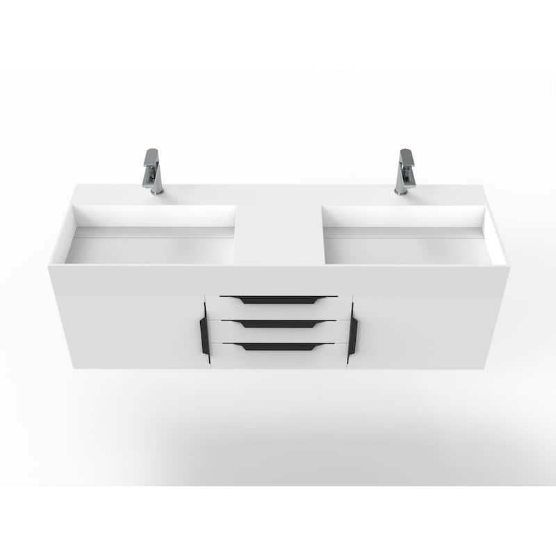 Amazon 60" Wall Mounted Bathroom Vanity Set w/ White Top