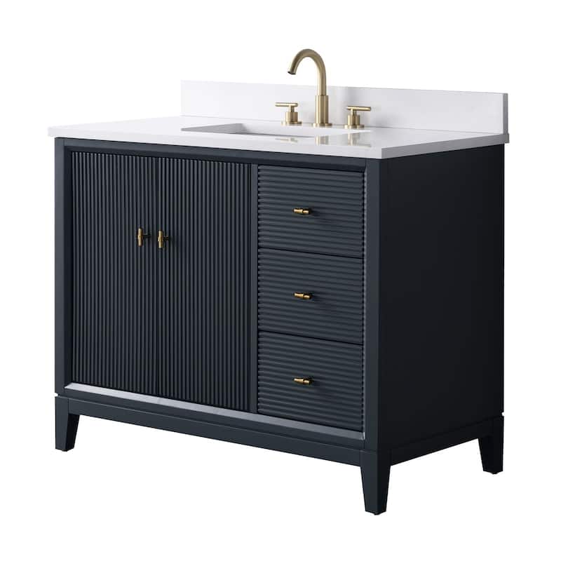 Vanity Art 42" Freestanding Bathroom Vanity with Engineered Marble Top and Sink