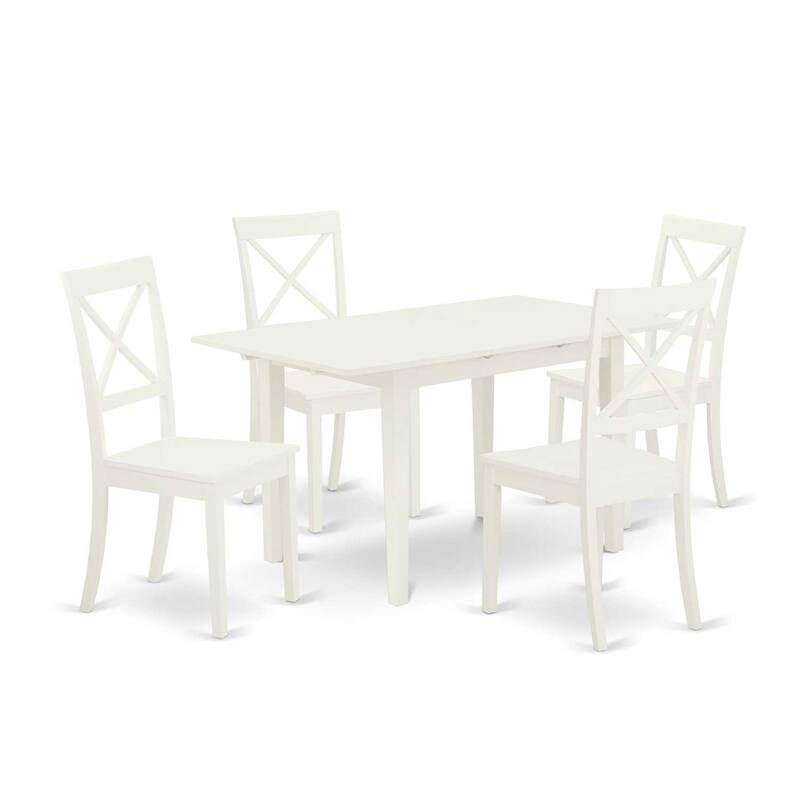 HomeStock 5-Pc Buttermilk and Cherry Solid Wood Top - Rectangular Dining Room Set with Butterfly Leaf - Seats 4