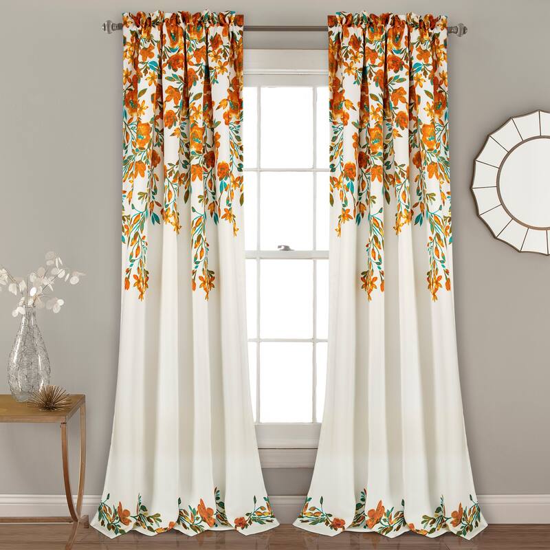 Porch & Den Elcaro Floral Room Darkening Curtain Panel Pair - 52"w x 95"l - Tangerine & Turquoise